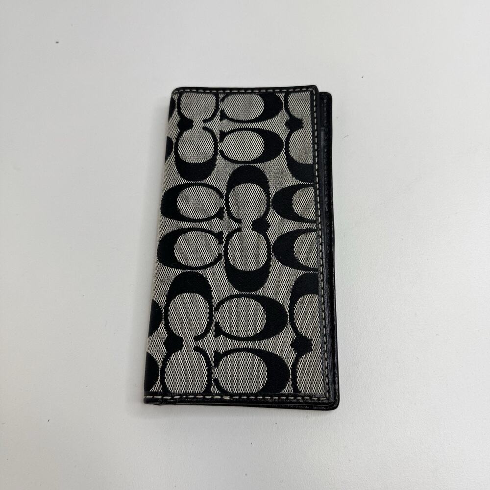 Black Signature Coach Checkbook Cover with Pen Holder